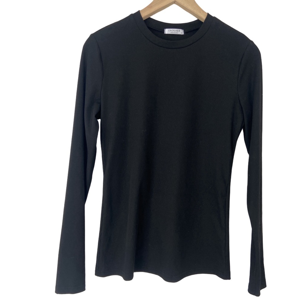 EKOUAER BLACK LONG SLEEVE RIBBED LAYERING THERMAL UNDERSHIRT, MEDIUM
